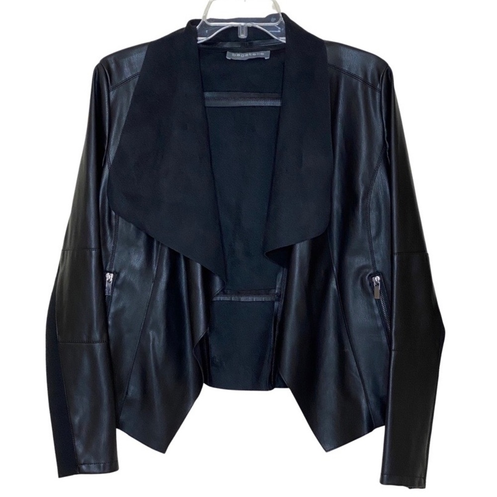 BAGATELLE Open Front Jacket Faux Leather & Suede - Black - Size SMALL